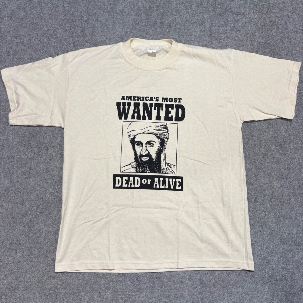 Vintage Americas Most Wanted Dead or Alive Graphic T-Shirt Cream Mens L USA Made